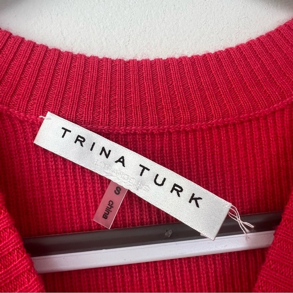 Trina Turk Merino Wool Chloe Ruffle Pullover Sweater Blouson Sleeve Bell Cuff - Picture 7 of 7